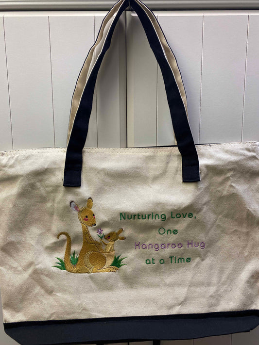 Kangaroo Hug Embroidered Tote Bag